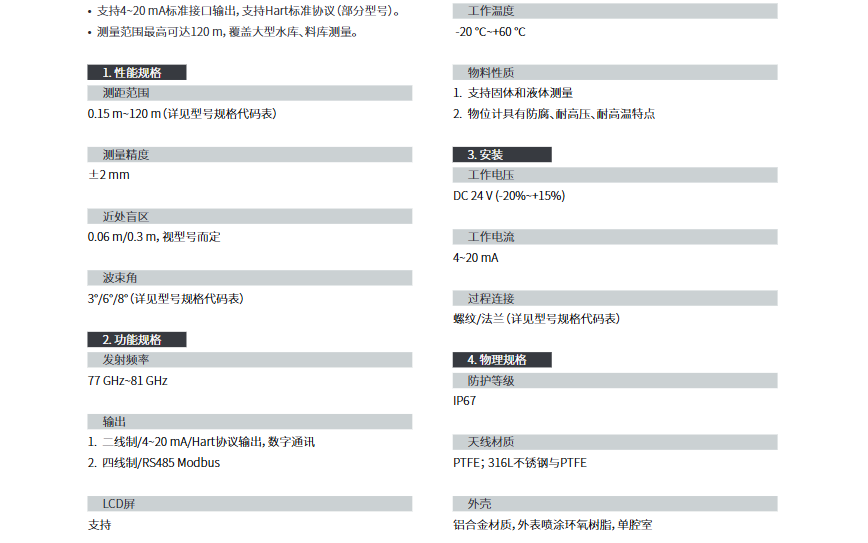 海康微影HM-LR00-W雷達(dá)物位計(jì)參數(shù)