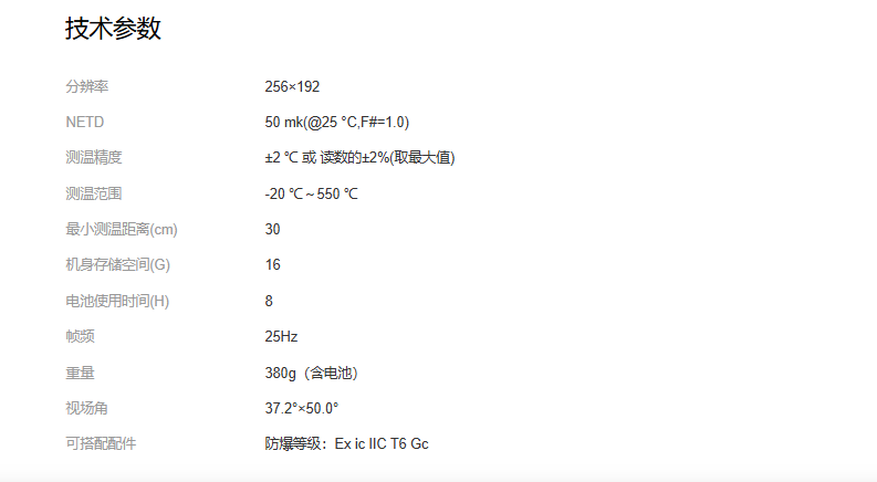 海康微影TP5防爆手持測溫熱像儀參數