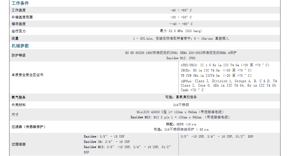 露點變送器 - Michell Easidew EA2參數